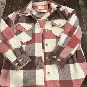 Never worn ladies pink plaid shacket fits over sized size small